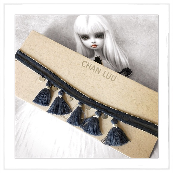 Chan Luu Jewelry - Chan Luu Blue Tasseled Chiffon And Silver Choker